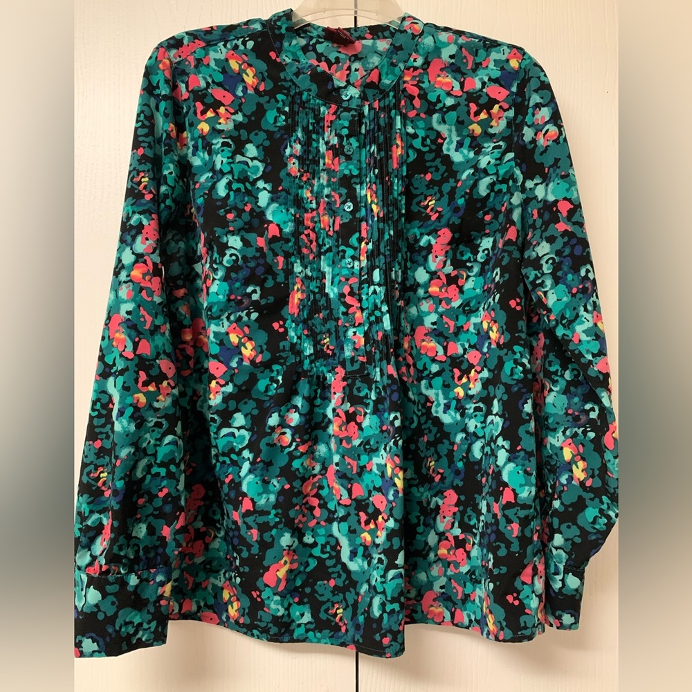 Merona Long Sleeve Blouse Green and Pink Print Size XL